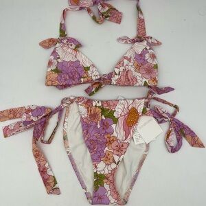 New Tag Zimmerman two piece Bells Ruched Tie Bikini Set 100% cotton Size 1 US 6